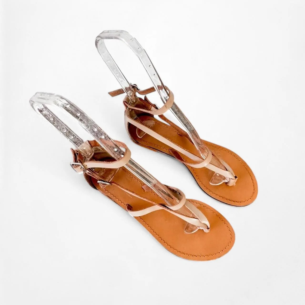 Brown Tan Faux Leather Strappy Thong Gladiator Style Sandals Size 6