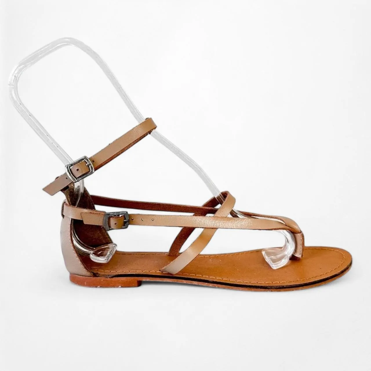 Brown Tan Faux Leather Strappy Thong Gladiator Style Sandals Size 6