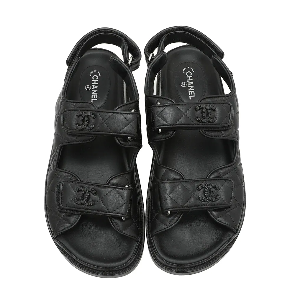 Chanel Black CC Velcro Flat Sandals 39