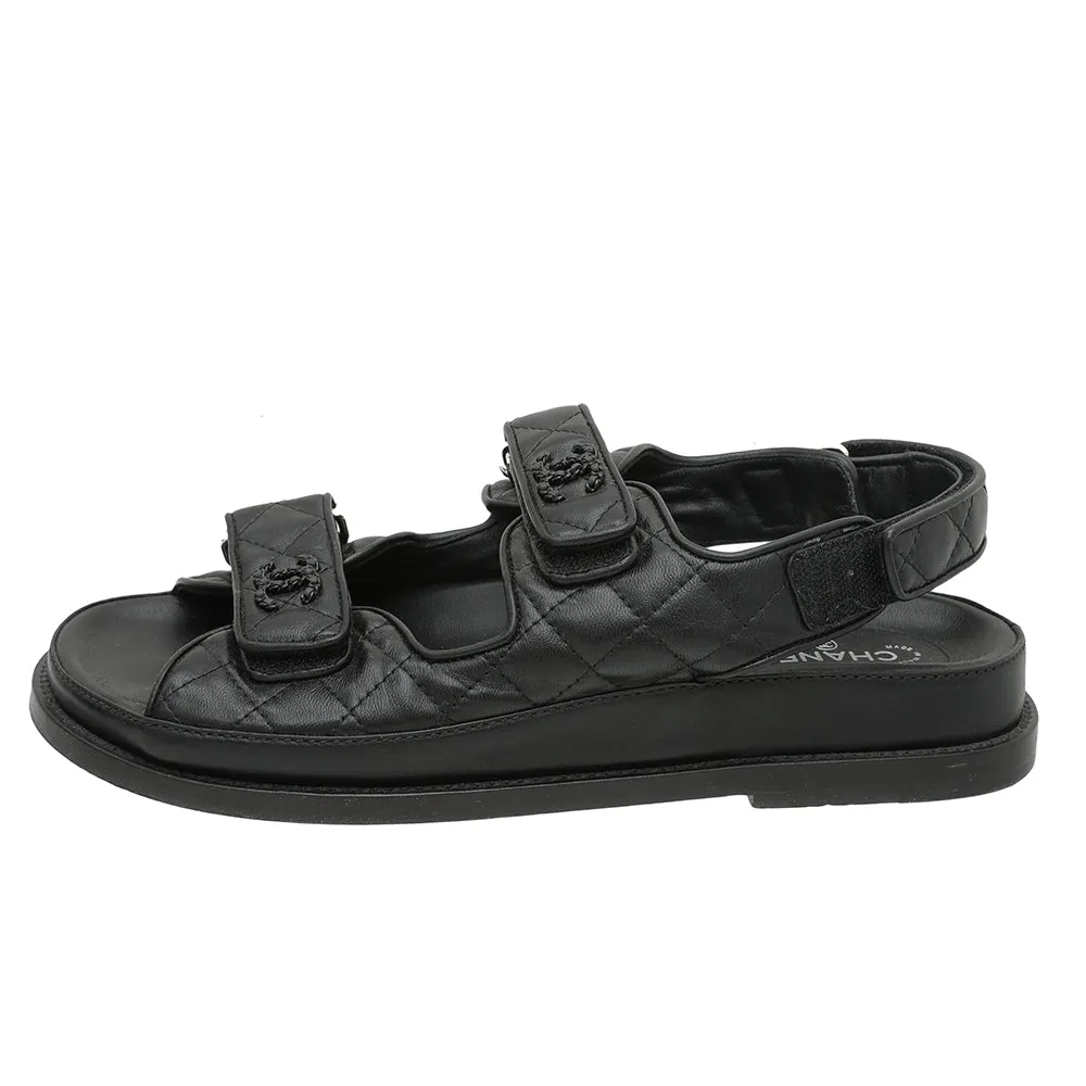 Chanel Black CC Velcro Flat Sandals 39