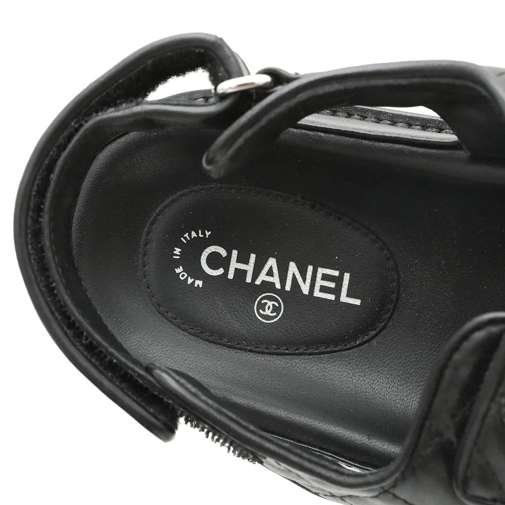 Chanel Black CC Velcro Flat Sandals 39