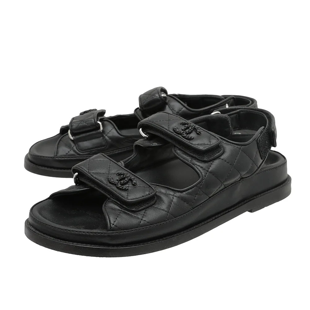 Chanel Black CC Velcro Flat Sandals 39