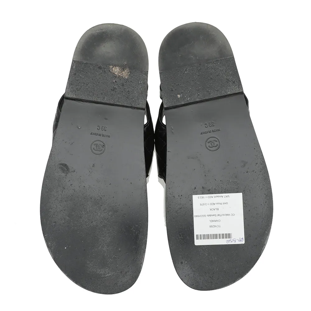 Chanel Black CC Velcro Flat Sandals 39