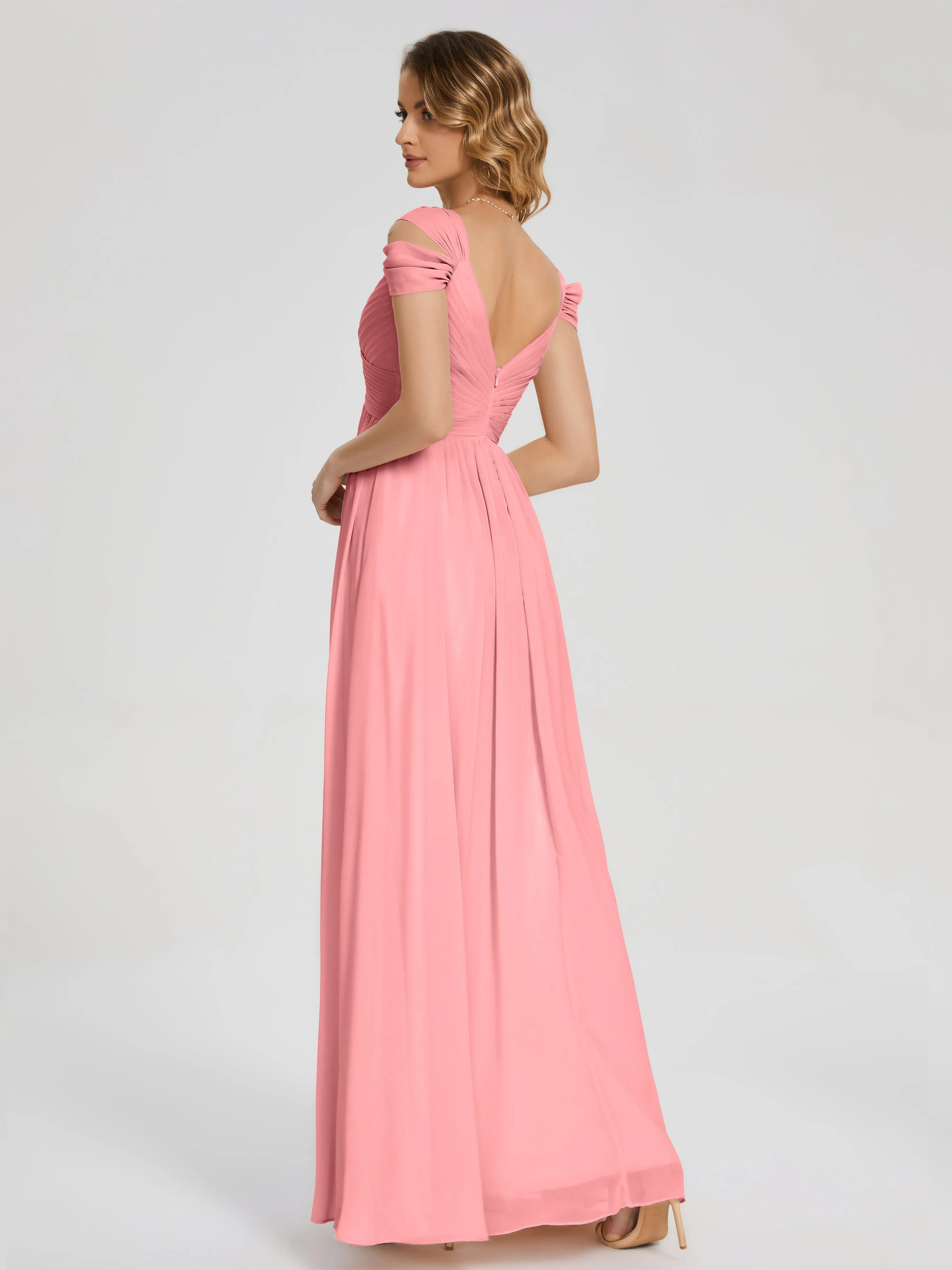 Flamingo Bridesmaid Dresses Charlee Flowy Split Chiffon Bridesmaid Dresses