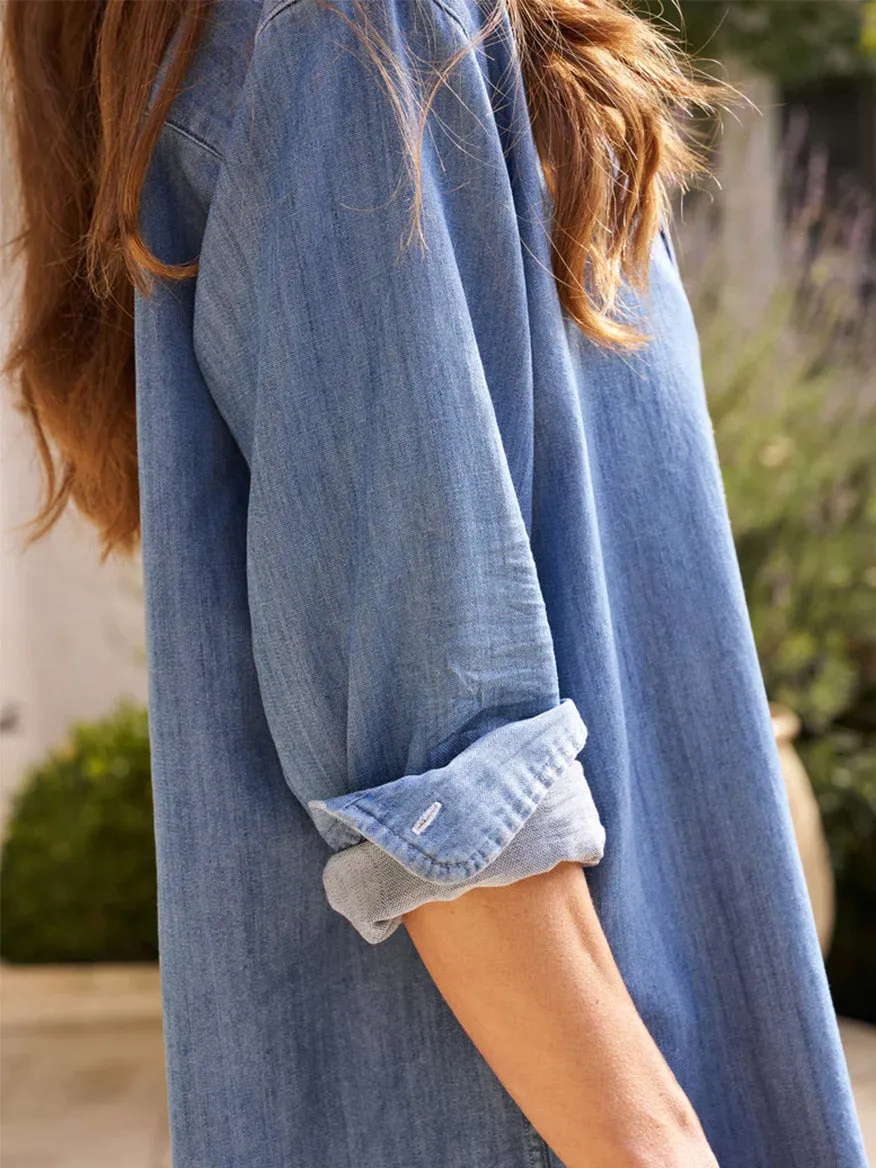 Frank & Eileen Mary Classic Shirtdress in Vintage Stonewashed Indigo Famous Denim