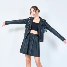 Fringed leather biker jacket with zip details wholesale