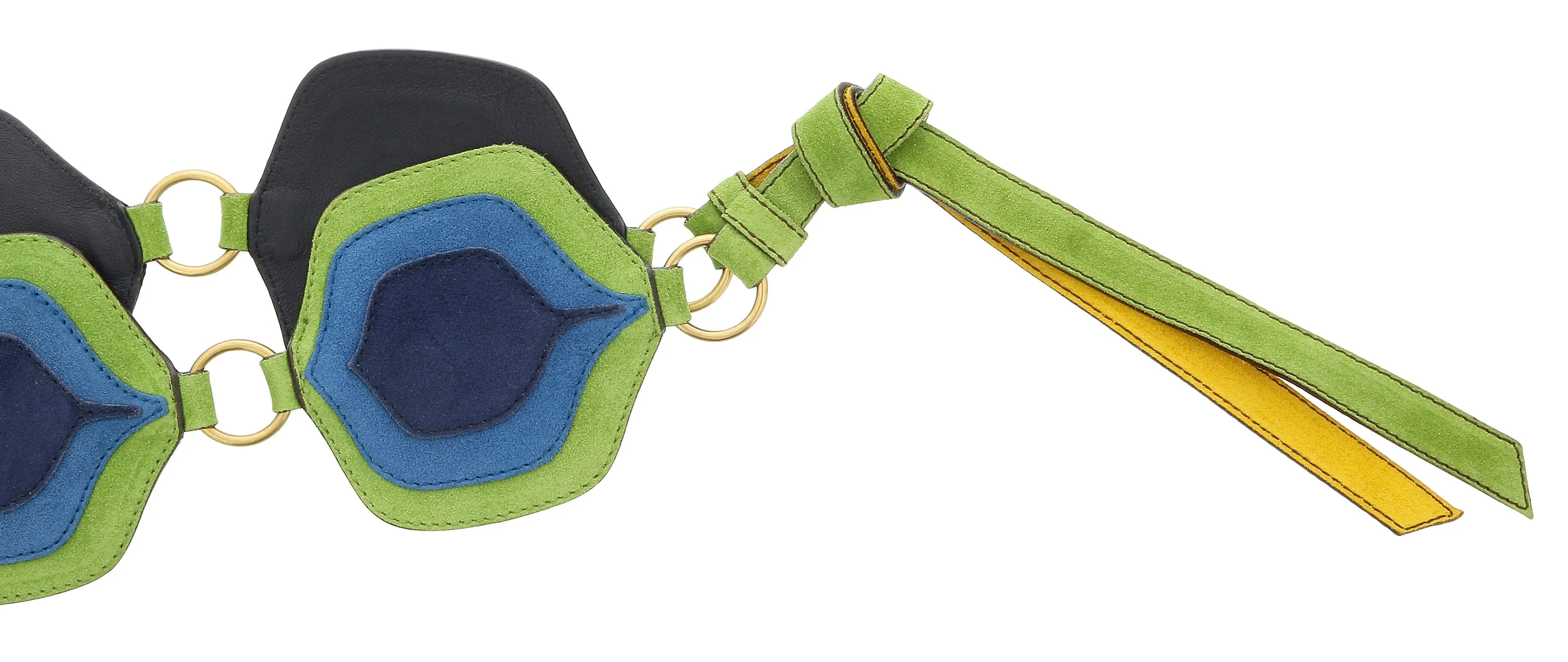 Miu Miu Forest Green Suede Tile Patch Tie On  Belt-30