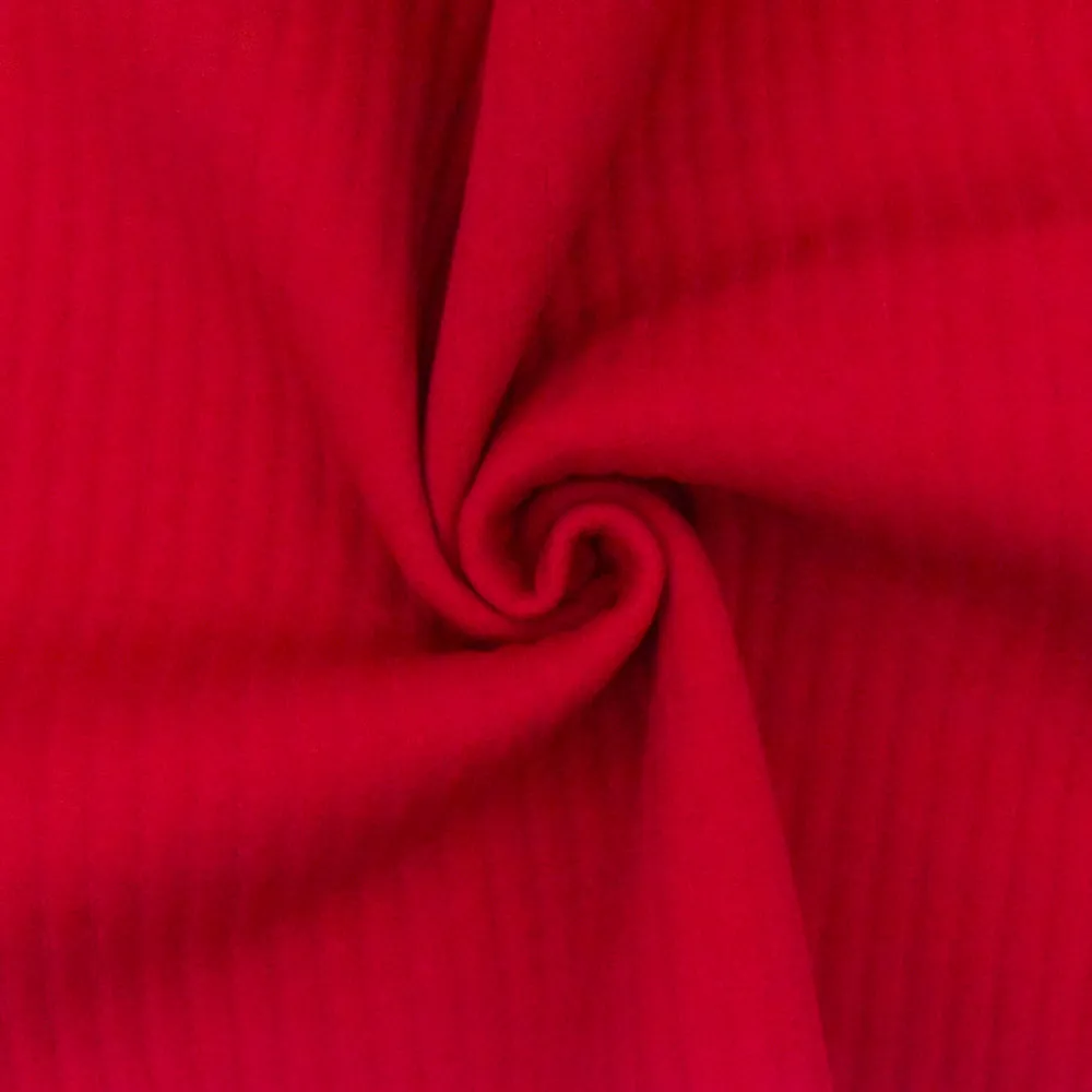 Scarlet Red Cloque Stripe Stretch Double Knit Fabric