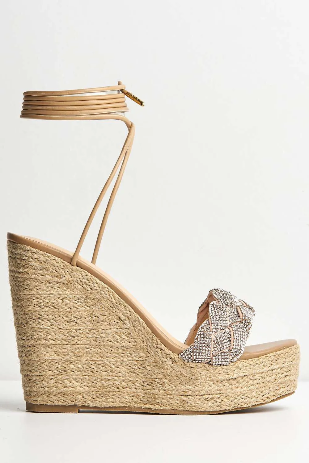 Sommi Espadrille Plaited detail Lace Up Wedge Sandals in Nude