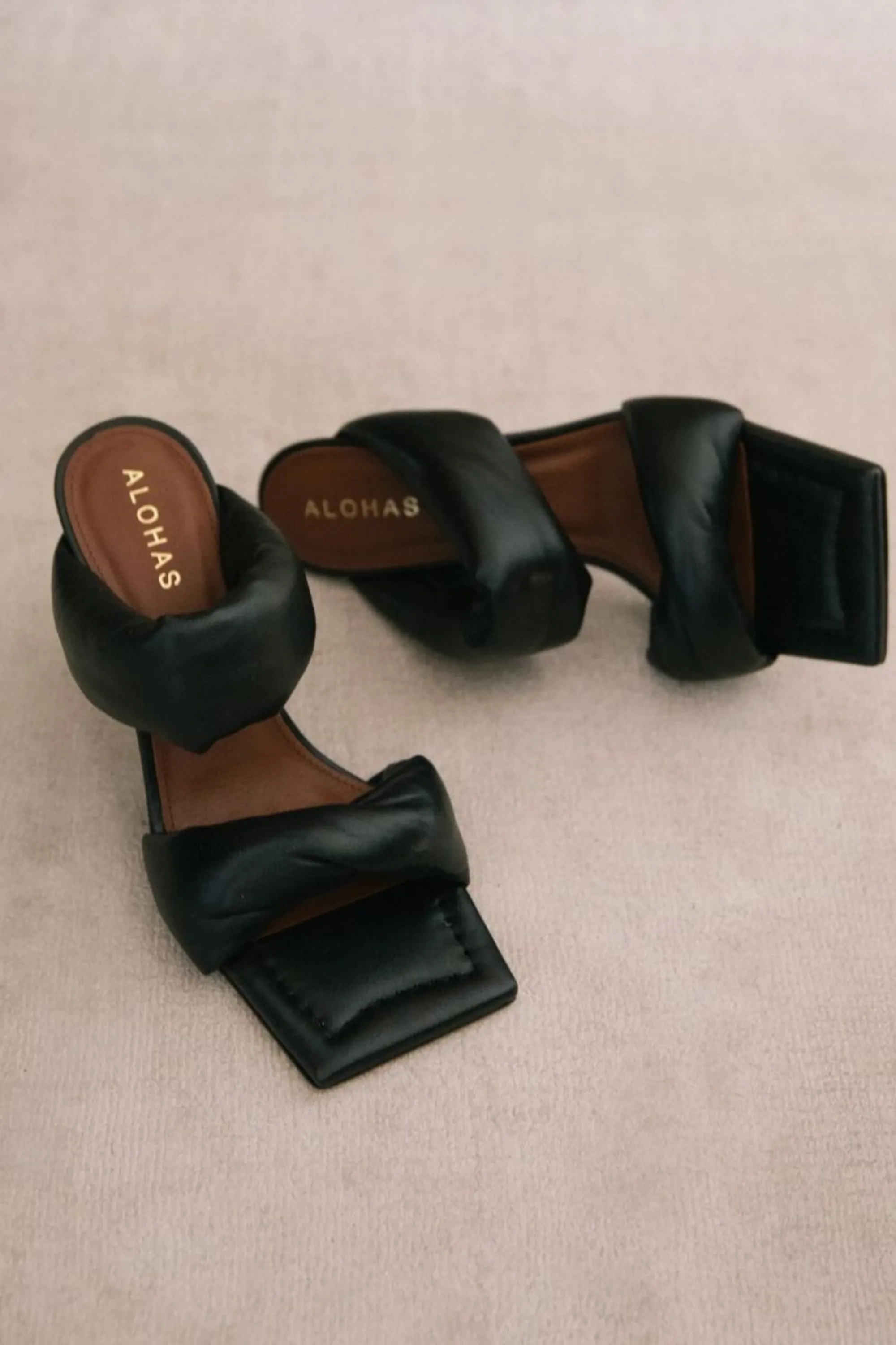 Twist Strap Black Mid Heel