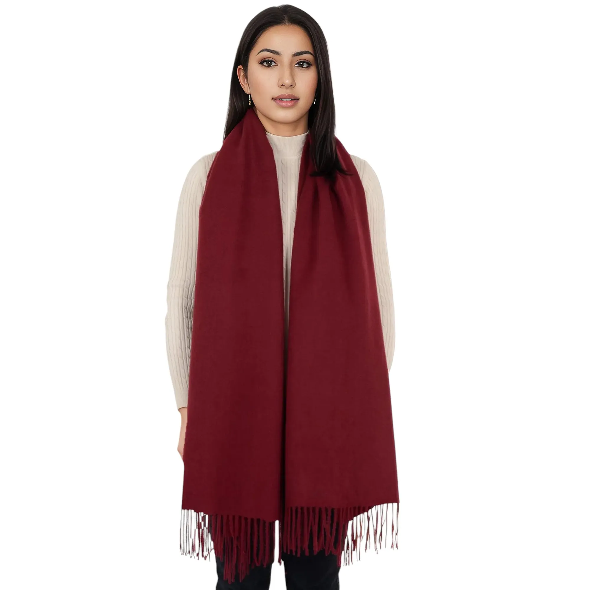 Women's Winter Cashmere Feel Scarf Solid Color Classic Fringe Shawls Wrap Scarves for Evening Dresses