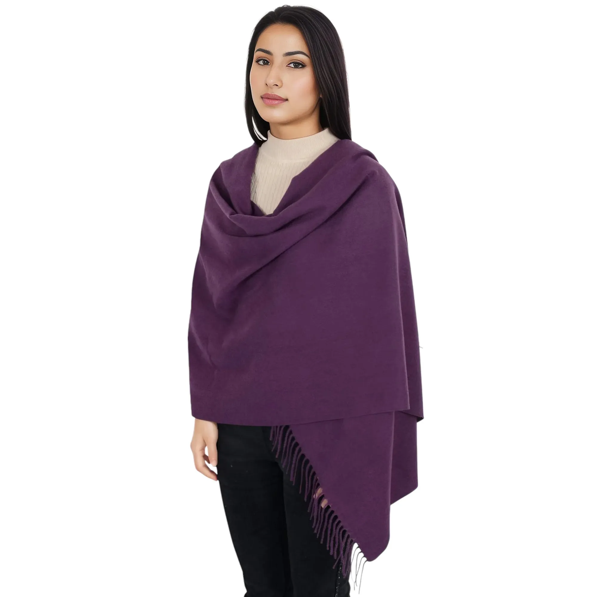 Women's Winter Cashmere Feel Scarf Solid Color Classic Fringe Shawls Wrap Scarves for Evening Dresses