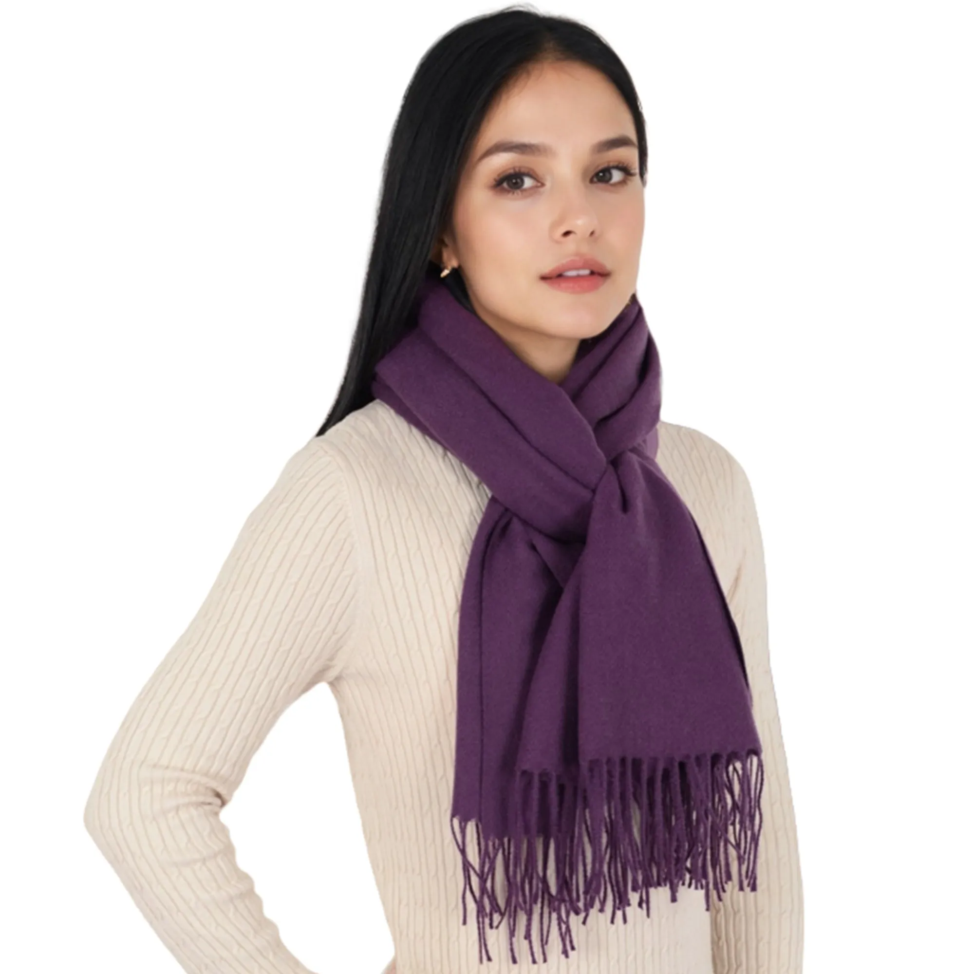 Women's Winter Cashmere Feel Scarf Solid Color Classic Fringe Shawls Wrap Scarves for Evening Dresses