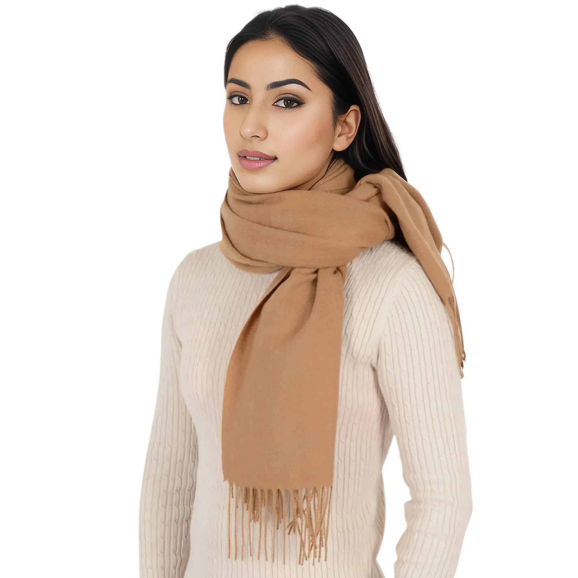 Women's Winter Cashmere Feel Scarf Solid Color Classic Fringe Shawls Wrap Scarves for Evening Dresses