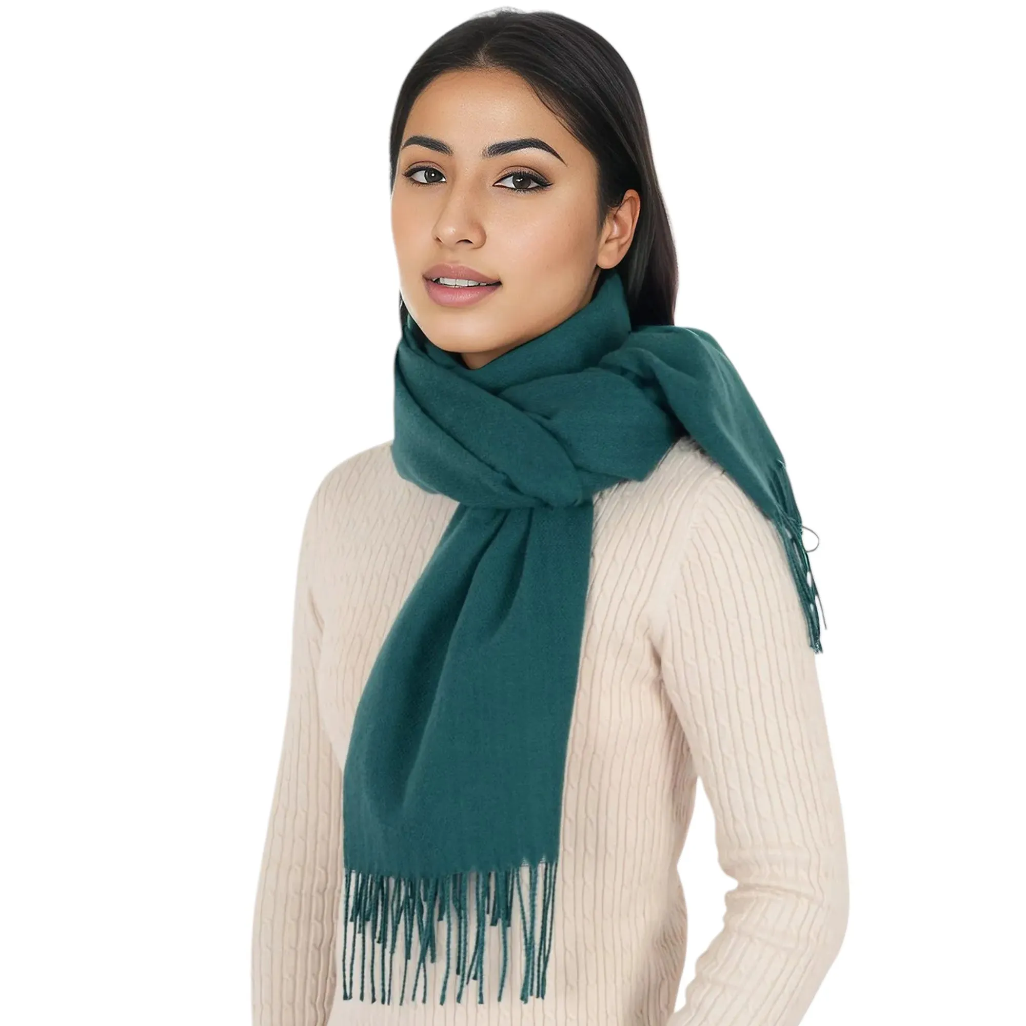 Women's Winter Cashmere Feel Scarf Solid Color Classic Fringe Shawls Wrap Scarves for Evening Dresses