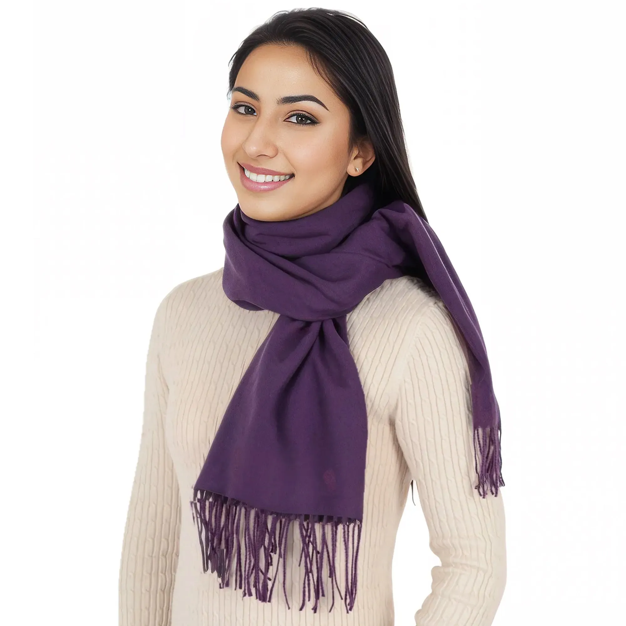Women's Winter Cashmere Feel Scarf Solid Color Classic Fringe Shawls Wrap Scarves for Evening Dresses