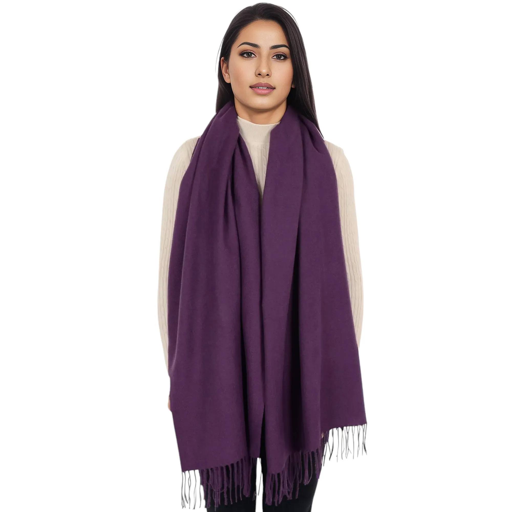 Women's Winter Cashmere Feel Scarf Solid Color Classic Fringe Shawls Wrap Scarves for Evening Dresses