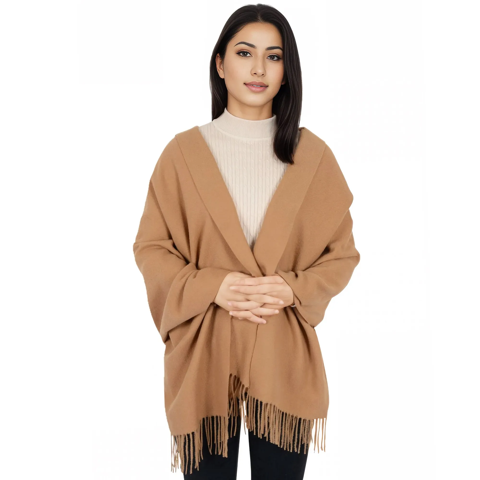Women's Winter Cashmere Feel Scarf Solid Color Classic Fringe Shawls Wrap Scarves for Evening Dresses